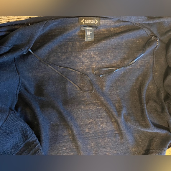 Nanette Lepore Navy Blue Linen Open Cardigan Pointelle Trim XL - Picture 3 of 8